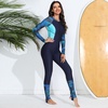 image:imageIDOPIP Womens One Piece Rash Guard Swimsuit UPF 50 Long Sleeve Zipper Sun Protection Surfing Swimwear Athletic Bathing SuitBlue Leaves