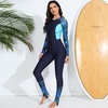 image:imageIDOPIP Womens One Piece Rash Guard Swimsuit UPF 50 Long Sleeve Zipper Sun Protection Surfing Swimwear Athletic Bathing SuitBlue Leaves
