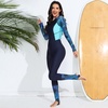 image:imageIDOPIP Womens One Piece Rash Guard Swimsuit UPF 50 Long Sleeve Zipper Sun Protection Surfing Swimwear Athletic Bathing SuitBlue Leaves
