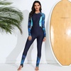 image:imageIDOPIP Womens One Piece Rash Guard Swimsuit UPF 50 Long Sleeve Zipper Sun Protection Surfing Swimwear Athletic Bathing SuitBlue Leaves