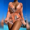 image:imageIDOPIP Womens One Piece Swimsuit Cover up with Bikini Set 3 Piece Swimsuits Printed Halter Bikini Bathing Suit BeachwearCaramel 3pcs