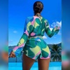 image:imageIDOPIP Womens One Piece Swimsuit Cover up with Bikini Set 3 Piece Swimsuits Printed Halter Bikini Bathing Suit BeachwearGreen 3pcs