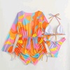 image:imageIDOPIP Womens One Piece Swimsuit Cover up with Bikini Set 3 Piece Swimsuits Printed Halter Bikini Bathing Suit BeachwearOrange 3pcs