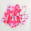 image:imageIDOPIP Womens One Piece Swimsuit Cover up with Bikini Set 3 Piece Swimsuits Printed Halter Bikini Bathing Suit BeachwearPink 3pcs