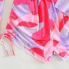 image:imageIDOPIP Womens One Piece Swimsuit Cover up with Bikini Set 3 Piece Swimsuits Printed Halter Bikini Bathing Suit BeachwearPink 3pcs