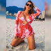 image:imageIDOPIP Womens One Piece Swimsuit Cover up with Bikini Set 3 Piece Swimsuits Printed Halter Bikini Bathing Suit BeachwearRed 3pcs