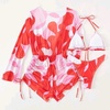 image:imageIDOPIP Womens One Piece Swimsuit Cover up with Bikini Set 3 Piece Swimsuits Printed Halter Bikini Bathing Suit BeachwearRed 3pcs