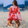 image:imageIDOPIP Womens One Piece Swimsuit Cover up with Bikini Set 3 Piece Swimsuits Printed Halter Bikini Bathing Suit BeachwearRed 3pcs