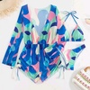 image:imageIDOPIP Womens One Piece Swimsuit Cover up with Bikini Set 3 Piece Swimsuits Printed Halter Bikini Bathing Suit BeachwearRoyal Blue 3pcs