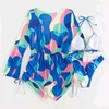 image:imageIDOPIP Womens One Piece Swimsuit Cover up with Bikini Set 3 Piece Swimsuits Printed Halter Bikini Bathing Suit BeachwearRoyal Blue 3pcs