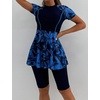 image:imageIDOPIP Womens Rash Guard Set 2 Piece Swimsuit Bathing Suit with Swimdress Shorts Modest Swimwear for Swimming Surfing BeachNavy Blue