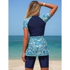 image:imageIDOPIP Womens Rash Guard Set 2 Piece Swimsuit Bathing Suit with Swimdress Shorts Modest Swimwear for Swimming Surfing BeachNavy Blue Floral