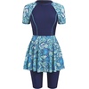image:imageIDOPIP Womens Rash Guard Set 2 Piece Swimsuit Bathing Suit with Swimdress Shorts Modest Swimwear for Swimming Surfing BeachNavy Blue Floral