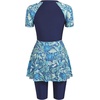 image:imageIDOPIP Womens Rash Guard Set 2 Piece Swimsuit Bathing Suit with Swimdress Shorts Modest Swimwear for Swimming Surfing BeachNavy Blue Floral