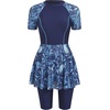 image:imageIDOPIP Womens Rash Guard Set 2 Piece Swimsuit Bathing Suit with Swimdress Shorts Modest Swimwear for Swimming Surfing BeachNavy Blue Print