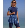 image:imageIDOPIP Womens Rash Guard Set 2 Piece Swimsuit Bathing Suit with Swimdress Shorts Modest Swimwear for Swimming Surfing BeachNavy Blue Print
