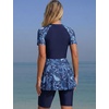 image:imageIDOPIP Womens Rash Guard Set 2 Piece Swimsuit Bathing Suit with Swimdress Shorts Modest Swimwear for Swimming Surfing BeachNavy Blue Print