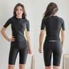image:imageIDOPIP Womens Rash Guard Sets Color Block Two Piece Swimsuit Bathing Suits UV UPF 50 Swim Shirt with Shorts Bottom SwimwearYellow