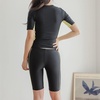 image:imageIDOPIP Womens Rash Guard Sets Color Block Two Piece Swimsuit Bathing Suits UV UPF 50 Swim Shirt with Shorts Bottom SwimwearYellow