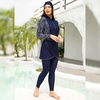 image:imageMuslim Swimsuits for Women Modest Swimwear Burkini Full Cover Hijab Bodysuit TopPantsSkirtCap 4PCS Set Bathing SuitsDark Blue Diamond