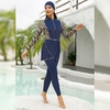 image:imageMuslim Swimsuits for Women Modest Swimwear Burkini Full Cover Hijab Bodysuit TopPantsSkirtCap 4PCS Set Bathing SuitsDark Blue Floral