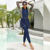 image:imageMuslim Swimsuits for Women Modest Swimwear Burkini Full Cover Hijab Bodysuit TopPantsSkirtCap 4PCS Set Bathing SuitsDark Blue Floral