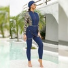 image:imageMuslim Swimsuits for Women Modest Swimwear Burkini Full Cover Hijab Bodysuit TopPantsSkirtCap 4PCS Set Bathing SuitsDark Blue Floral
