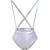 image:imageWomens 2PCS Metallic Shiny Teddy Bodysuit and Bandeau Tube Top Suspender Swimsuit Bikini Set Night Rave Dance CostumeLaser Silver