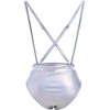 image:imageWomens 2PCS Metallic Shiny Teddy Bodysuit and Bandeau Tube Top Suspender Swimsuit Bikini Set Night Rave Dance CostumeLaser Silver