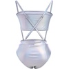 image:imageWomens 2PCS Metallic Shiny Teddy Bodysuit and Bandeau Tube Top Suspender Swimsuit Bikini Set Night Rave Dance CostumeLaser Silver