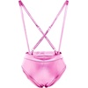 image:imageWomens 2PCS Metallic Shiny Teddy Bodysuit and Bandeau Tube Top Suspender Swimsuit Bikini Set Night Rave Dance CostumePink
