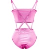 image:imageWomens 2PCS Metallic Shiny Teddy Bodysuit and Bandeau Tube Top Suspender Swimsuit Bikini Set Night Rave Dance CostumePink