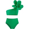 image:imageIDOPIP Girls 3D Flower One Shoulder Swimsuit Bikini Sets Kids Two Pieces Bathing Suits Ruffle Beach Swimwear CostumeGreen