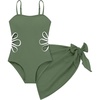 image:imageIDOPIP Girls One Piece Swimsuit with Beach Cover up Skirt 2 Piece Bathing Suit Adjustable Straps Swimwear Sets for Kids 716YArmy Green