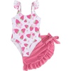 image:imageIDOPIP Girls One Piece Swimsuit with Beach Cover up Wrap Skirt Print Bikini Set 2 Piece Bathing Suit for Kids Swimwear 47TPink Strawberry