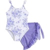 image:imageIDOPIP Girls One Piece Swimsuit with Beach Cover up Wrap Skirt Print Bikini Set 2 Piece Bathing Suit for Kids Swimwear 47TPurple Butterfly