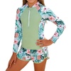 image:imageIDOPIP Girls Rash Guard Swimsuit 2 Piece Long Sleeve Bathing Suit for Kids UV Sun Protection Swimwear Set with Shorts 714YGreen Floral