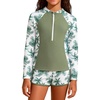 image:imageIDOPIP Girls Rash Guard Swimsuit 2 Piece Long Sleeve Bathing Suit for Kids UV Sun Protection Swimwear Set with Shorts 714YGreen Leaves