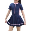 image:imageIDOPIP Girls Short Sleeve Swimsuit Summer One Piece Swim Dress with Boyshorts Beach Rash Guard Bathing Suit Swimming SuitNavy Blue