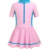 image:imageIDOPIP Girls Short Sleeve Swimsuit Summer One Piece Swim Dress with Boyshorts Beach Rash Guard Bathing Suit Swimming SuitPink