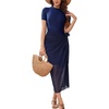 image:imageIDOPIP Muslim Burkini Swimsuit for Women Modest Islamic Swimwear with Beach Skirt  Cover up Sarong  Pants 4PCS Bathing SuitNavy Blue
