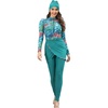 image:imageIDOPIP Muslim Burkini Swimsuits for Women Modest Swimwear Islamic Full Cover Rash Guard Top Pants with Hijab Bathing SuitsGreen Floral