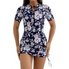 image:imageIDOPIP One Piece Swimdress Swimsuit for Women Tummy Control Bathing Suit Ruched Bodycon Swim Dress Modest Surfing SwimwearWhite Flower