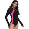 image:imageIDOPIP One Piece Swimsuit Women Bathing Suit Long Sleeve Rash Guard  Womens One Piece Swimsuit Tummy Control Zipper Modest Bathing Suit Surfing Swimwear One Piece Swimsuit Women AthleticBlack  Pink