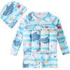 image:imageIDOPIP Toddler Baby Boys Girls Floatation Swimsuit with Adjustable Buoyancy  2PCS Kids Baby Float Suit with Cap Toddler Swim Vest Floating Swimwear Infant One Piece Bathing Suit Swimming BeachwearBlue
