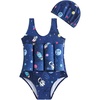 image:imageIDOPIP Toddler Girls Striped Floatation Swimsuit Baby Float Suit Swim Vest with Buoyancy Floaties One Piece Bathing Suit 48TNavy Blue Astronaut