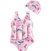 image:imageIDOPIP Toddler Girls Striped Floatation Swimsuit Baby Float Suit Swim Vest with Buoyancy Floaties One Piece Bathing Suit 48TPink Rainbow