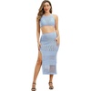 image:imageIDOPIP Women Crochet Swim Cover up Set Hollow Out Swimsuit Coverup Sarongs 2 Piece Bathing Suit Summer Beach Bikini SwimwearBlue