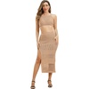 image:imageIDOPIP Women Crochet Swim Cover up Set Hollow Out Swimsuit Coverup Sarongs 2 Piece Bathing Suit Summer Beach Bikini SwimwearKhaki