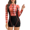 image:imageIDOPIP Women Long Sleeve Rash Guard One Piece Swimsuit Zipper Surfing Bathing Suit UPF 50 Sun Protection Beachwear SwimwearRed